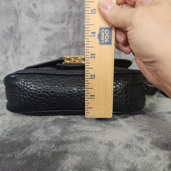 Pure Collection Crossbody Bag Black Pebbled Leather Small Adjustable Strap Latch - Picture 14 of 14